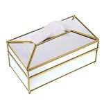 BTSKY Mirror Glass Tissue Box Cover - Decorative Napkin Holder Box, Gold Metal Toilet Paper Holder Case,Facial Tissue Box Holder for Dresser, Bathroom, Bedroom, Office, Bar, Restaurant