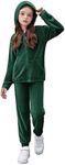 Zaclotre Girls 2 Piece Outfits Winter Velour Sweatsuits Sets Zip-Up Hooded Sweatshirt and Sweatpant with Pockets