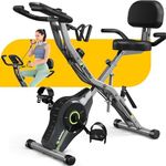 Goimu Exercise Bike, 5 in 1 Foldable Stationary Bike for Seniors, 16-Level Adjustable Magentic Resistance, Indoor Recumbent Bike with 330LB Capacity, Comfortable Seat Backrest (Light Grey)