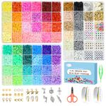 Fournine 10000 Pcs Clay Beads Bracelet Making Kit, 3 Boxes 60 Colours Polymer Clay Beads for Friendship Bracelet Jewellery Making Kit with Letter Bead and Charms, Crafts Gift for Teen Girls