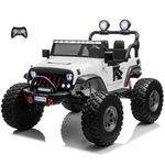 VOLTZ TOYS 2 Seater Ride on Car, 24V Lifted Monster Jeep Electric Car for Kids, Battery Powered Ride-on Truck with Leather Seat, Remote Control, EVA Tires, LED Lights and MP3 Player (24V, White)