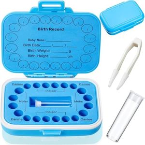 Baby Teeth Keepsake Box for Kids Teeth Saver Box Children Teeth Storage Holder Baby Teeth Organizer Deciduous Teeth Box with Baby Fetal Hair Container and Tweezer for Keeping the Child Memory (Blue)