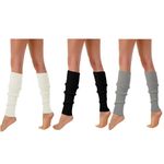 YUANQIAN Women Winter Extra Soft Long Legwarmer Warmer Knitted Stirrup Leg Warmers for Yoga Ballet Dance, Black&white&grey, Length 43 cm