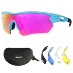 OUTDOOR SPARTA Polarized Sports Sunglasses With 5 Interchangeable Lenses Driving Shades For Men & Women (8. Blue Frame With Color Point, Full Lens Mirrored Pink)