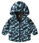 Baby Toddler Boys Cartoon Trench Coat Dinosaur Hooded Zipper Wind Breaker Soft Shell Fleece Lined Outwear Outdoor Camping Hoodies Casual Fashion for Kids Camo Animal 18-24 Months