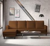 Adorn India Chandler L Shape 5- to 6-Person Sofa Sofa Set Plain (Left Hand Side, Brown) (Wood)