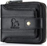 BAIGIO Genuine Leather Wallets for Men Multi Card Purse with Zipper Wallet Men RFID Blocking Coin Pocket (Type 2-Black)