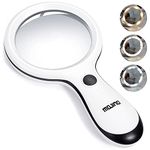 Magnifying Glass with Light, MOJINO 10X Illuminated Lighted Large Handheld Reading Magnifier Glasses with 18 LED Lights for Macular Degeneration, Seniors & Kids Reading, Inspection, Coins, Jewelry, Exploring