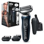 Braun Series 7 Electric Shaver Men With Beard Trimmer & Stubble Beard Trimmer Attachments, Rechargeable, Cordless Foil Razor, Wet & Dry, Smart Care Centre, 70-B7850cc, Blue Razor