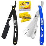 Professional Barber Straight Razors for Men, 2pc Shavette straight Razor +100 Shark single edge Shaving Blade, Premium Straight Razor Kit for Barber Supplies. Classic close Shaver kits for Hair/Beard