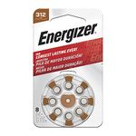 Energizer Size 312 EZ Turn and Lock Hearing Aid Battery, Brown, 8-Pack