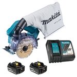 Makita DCC500TEX1 18V LXT Brushless Cordless 5" Wet/Dry Masonry Circular Saw Kit with 2 Batteries (5.0Ah), Rapid Charger & Dust Bag Assembly