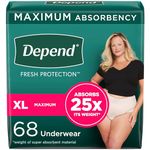 Depend Fresh Protection Adult Incontinence Underwear for Women (Formerly Depend Fit-Flex), Disposable, Maximum, Extra-Large, Blush, 68 Count (2 Packs of 34)