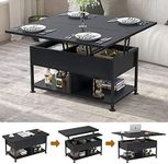 cosimates Lift Top Coffee Table ，4 in 1 Multi-Function Coffee Table with Hidden Compartment ，Modern Lift Tabletop Dining Table for Living Room Reception/Home Office, Black