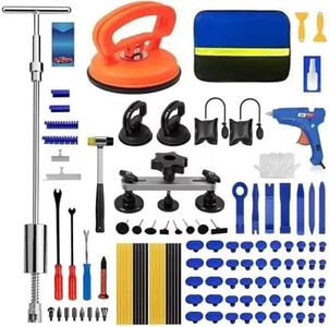 HEYOUTH Kit Debosselage sans Peinture,Kit Debosselage,Kit Débosselage Ventouse,120PCS Outil Débosselage sans Peinture,Kit Débosselage Carrosserie avec Pistolet à Colle Marteau pour Voiture,Moto