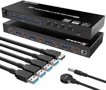 HDMI KVM Switch 4 Ports with Audio, KCEVE 4K@60Hz USB 3.0 4 PC KVM Switcher with EDID Emulator for 4 Computers Share Mouse Keyboard and Monitor