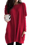 GRASWE Women's Color Block Long Sleeve Sweatshirtss Crew Neck Casual Loose Tops Wine Red L