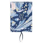 Busy B 2025 Calendar Couples Wall Calendar - Navy Marble Slim Design with Dual Schedules, Monthly Pockets & Stickers - A5 Hanging Calendar for Shared Planning, Birthdays & Important Dates - Jan to Dec