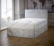 Luxurious Nights Crushed Velvet Divan Bed Set With Orthopaedic Mattress and Free 20" Headboard (4FT6 Double 1 Drawer Foot End, Silver)