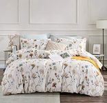 SLEEPBELLA Comforter Queen Size, 600 Thread Count Cotton White Printed with Blue & Blush Flowers Cotton Comforter Set,Down Alternative Bedding Set 3Pcs(Queen, White Floral)