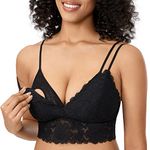 MOMANDA Women's Plus Size Nursing Bra Lace Bralette Wireless Padded Maternity Breastfeeding Bras Black Medium