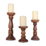 Vudy Rustic Wooden Candle Stand Set - Coffee Color Pillar Style for Home Decor - Matte