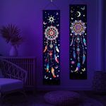 Leofanger Pack of 2 Blacklight Dreamcatcher Tapestry Vertical Sun and Moon Tapestry Aesthetic Butterfly Flower Tapestries Black Stars Background Tapestry Wall Hanging for Home Decor(12.8" x 51.2")