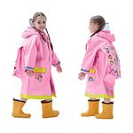 Baogaier Rain Poncho Hooded Kids Raincoat Girls Waterproof Ponchos Puddle Suit Rainwear Refletive 3D Animal Pattern Coat Cover All in One Jacket Transparent Hat Brim Unisex Children Age 6-8 Years Pink