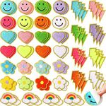 80 Pcs Chenille Patches Self Adhesive Patches 3D Cute Embroidered Rainbow Lightning Smile Face Heart Self Adhesive Patches Applique Sewing Badges Patch for Fabric Clothing Jackets Jeans DIY