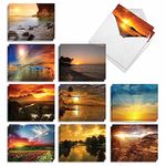 Sun Settings: 20 Assorted Blank All Occasions Note Cards Showcasing Beautiful and Crisp Images of Sunsets Over Land and Water, with Envelopes. AM1740OCB-B2x10 (2 Each of 10 Designs)