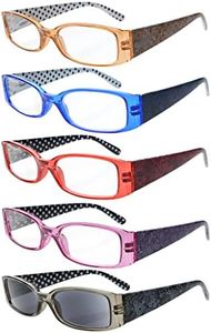 Eyekepper 5-Paia Occhiali da Lettura Rettangolare Cerniera a Molla Colori Misti Include uno Lenti Grigio per Sole Donne Diottria +1.50