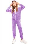 Arshiner Girls 2 Piece Outfits Warm Fuzzy Fleece Hoodies Sweatpants Tracksuit Set Purple for 12-14 Years