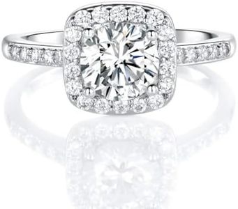 MDFUN 18K White Gold Plated Cubic Halo Zirconia Promise Engagement Halo Eternity Ring for Women (rhodium-plated-brass, 5)