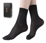 FITU Women's Sheer Nylon Ankle Tights Hosiery Socks (Black) One Size Black