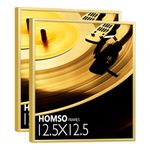 Homso 12.5 x 12.5 Gold Vinyl Record Frame Set of 2 - Metal Aluminum Music Album Frames for Vinyl Records for Wall to Display - Record Album Frames for the Wall Hanging Hardware Included