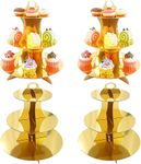 4 Pcs 3-Tier Cardboard Cupcake Stands, Round Golden Cupcake Towel, Paper Dessert Display Holder for Wedding, Birthday Party, Baby Shower, Graduation & Anniversary