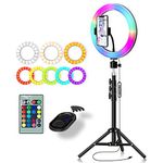 10'' Ring Light with Tripod Stand & Phone Holder - Multicolor RGB Selfie Circle Lights with Remote for TIK Tok YouTube Video Conferencing Makeup Photography Lighting for iPhone ＆ Android Phones