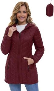 ZMC Women’s Lightweight Packable Puffer Jacket with Hood, Mid-Length Quilted Winter Coat with Zipper Pockets (Wine Red,L)