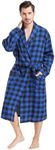 FashGudim Mens Buffalo Plaid Robe Cotton Flannel Shawl Collar Bathrobe Lightweight Kimono Loungewear Sleepwear (Black & Blue, S/M)