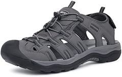 GRITION Mens Hiking Sandals Outdoor Sports Summer Beach Fisherman Water Shoes Walking Closed Toe Traveling Comfort Casual Non-Slip Athletic Waterproof Wide Adventures Sandles (6.5 UK/40 EU, Grey)