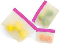 MUMI Reusable Zip Up Bags - Food Storage Bags Travel Organizer - Airtight and Leak-proof Ziplock Bags - Set of 3 Reusable Bags with Zipper - Pink