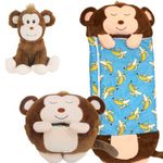 Kids Sleeping Bag With Pillow - Monkey 3-In-1 Large Sleeping Bag For Children Converts Into A Happy Napping Play Pillow & Pjama Case. Animal Childrens Sleeping Bag (Monkey)