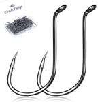 FishTrip Octopus Hooks Fishing Saltwater - 100pcs Offset Beak Fish Hooks/Closed Eye/Barded/Black for Fishing Rigs Bass Catfish 6/0