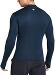 FitsT4 Men's Thermal Fleece Lined Mock Neck Baselayer Tops Long Sleeve Running Athletic Shirt with Thumbholes Navy XL