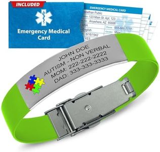 Universal Medical Data Autism Medical ID Bracelet for Kids – Custom Laser Engraved ID, Silicone Band & Stainless Steel Plate - Medic Alert Bracelet, Emergency Card & Health Record Access - Lime Green
