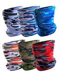 Sun UV Protection Face Cover Scarf Mask Neck Gaiter Breathable Windproof Bandana…, 6 Pack Camo Neck Gaiters Aa-6-001, Medium