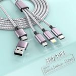 MTAKYI 3M USB C Multi Fast Charging Cable, 4-in-1 Multi Charging Cable Nylon Braided Cord USB/C to Type C/iPhone Fast Sync Charger Adapter Compatible with Laptop/Tablet/Phone