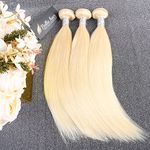 Bella Hair Unparalleled Quality 3 Bundles 613 Russian blonde human hair, Silky Straight Brazilian Remy Virgin Hair Bundles (22”24”26”)