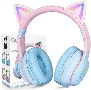 AXFEE Cuffie Bluetooth per Bambini, LED Cuffie Cablate/Wireless con Orecchio di Gatto, Pieghevole Audio Stereo HD Over-Ear Cuffie per Studiare/Viaggiare, 105dB Volume Limited, Bluetooth 5.0 Version