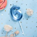 Juzfun Number Candles 6 Birthday Cake Topper | Sixth Year Wedding Anniversary Party Decoration | Metallic Blue (Size : Width 5 X Height 7 Cm), Unscented